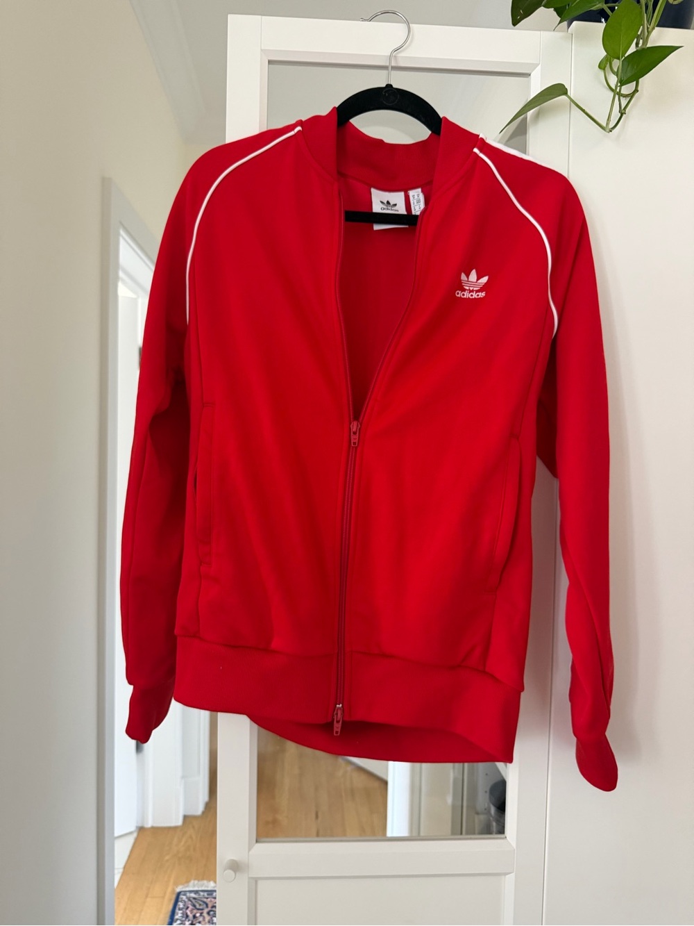 adidas Red Zip-Up Varsity Track Jacket with White Piping